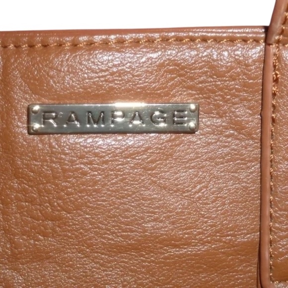 RAMPAGE Med Large Brown Shoulder Tote Bag, Gold Hardware, Vegan Leather, NWT - Picture 6 of 8